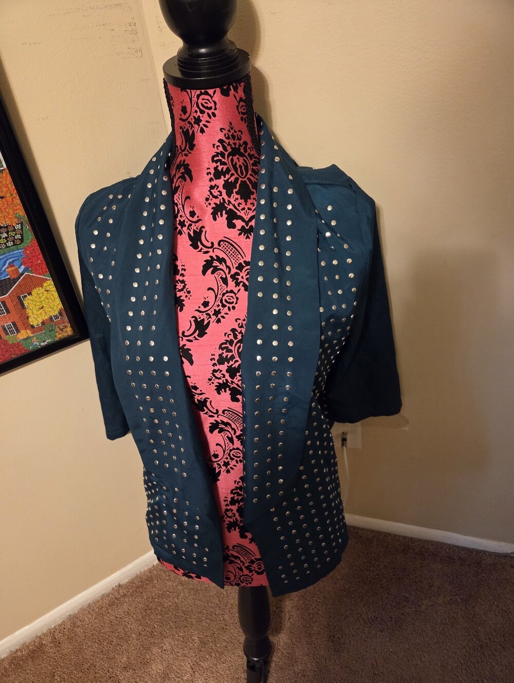 Rock & Republic Stud-Embellished Teal Open Front Women's Jacket Size 12